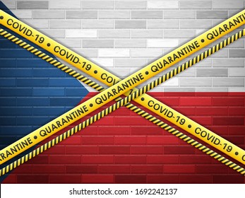 República Checa en fondo de pared de ladrillos de cuarentena. Ilustración vectorial.