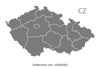 Czech Republic regions Map grey