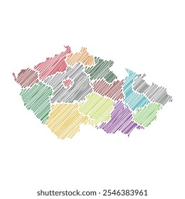 Czech Republic with regions, thread map line vector illustration 1