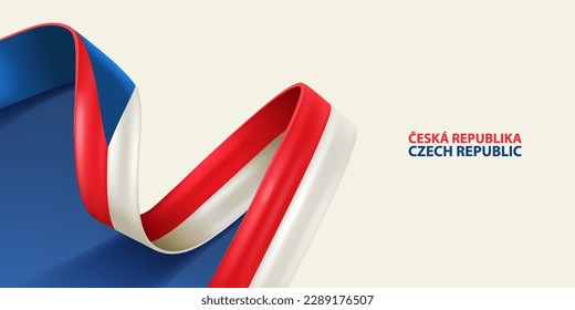 Czech Republic ribbon flag. Bent waving ribbon in colors of the Czech national flag. National flag background.