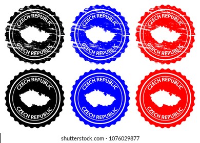Czech Republic - rubber stamp - vector, Czechia map pattern - sticker - black, blue and red