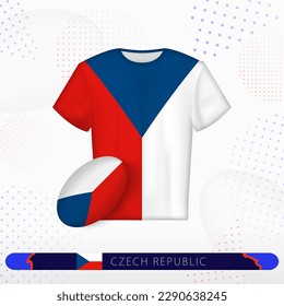 Czech Republic rugby jersey with rugby ball of Czech Republic on abstract sport background. Jersey design.