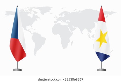 Czech Republic and Saba flags for official meeting against background of world map.