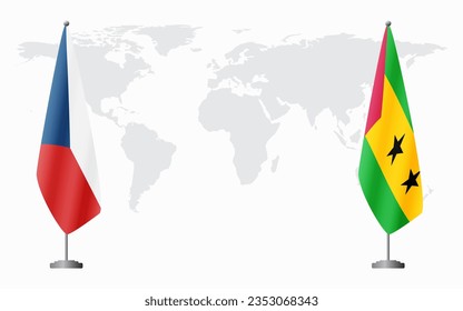 Czech Republic and Sao Tome and Principe flags for official meeting against background of world map.