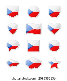Czech Republic - set of country flags in the form of stickers of various shapes. Vector illustration