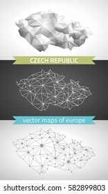 Czech Republic. Set graphic vector maps of Czech Republic, polygonal, grey, mosaic, triangle illustrations  