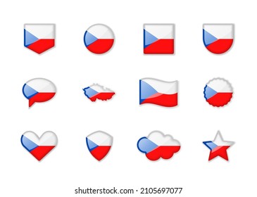 Czech Republic - set of shiny flags of different shapes. Vector illustration