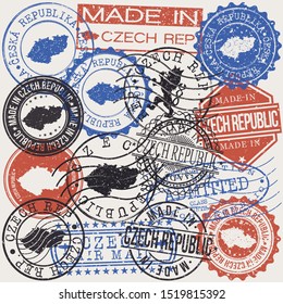 Czech Republic Set of Stamps. Travel Passport Stamp. Made In Product. Design Seals Old Style Insignia. Icon Clip Art Vector.