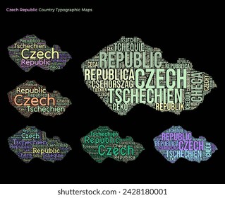 Czech Republic. Set of typography style country illustrations. Czech Republic map shape built of horizontal and vertical country names. Vector illustration.