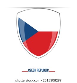 Czech republic shield glossy shiny 3d official flag vector illustration isolated on white background. National day 28th October celebration badge circle round shape, accurate colors, national flag