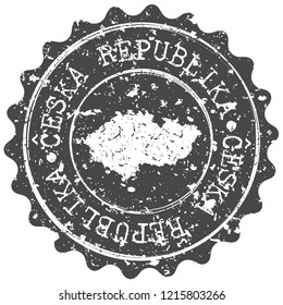 Czech Republic Silhouette Map Postal Passport Stamp Round Vector Icon