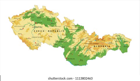 Mapa físico de la República Checa y Eslovaquia