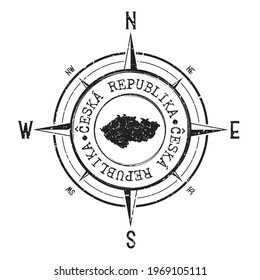 Czech Republic Stamp Map Compass Adventure. Illustration Travel Country Symbol. Seal Expedition Wind Rose Icon.