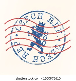 Czech Republic Stamp Postal. Lion Silhouette Seal. Passport Round Design. Vector Icon. Design Retro Travel.