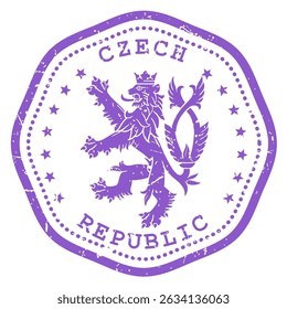 Czech Republic stamp with state seal or coat of arms, Bohemia travel stamp, shabby postmark of Czechia, vector