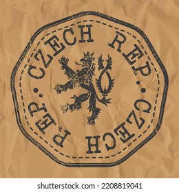 Czech Republic Stamp Travel Passport. Design Retro SYmbol Country. Old Vintage Postmark.