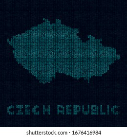 Mapa tecnológico de la República Checa. Símbolo de país de estilo digital. Cibermapa de la República Checa con el nombre del país. Ilustración vectorial atractiva.