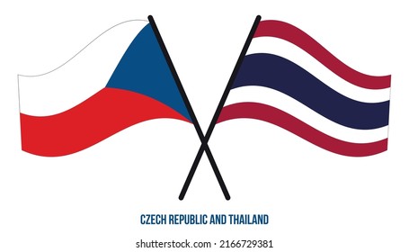 Czech Republic and Thailand Flags Crossed And Waving Flat Style. Official Proportion. Correct Colors.
