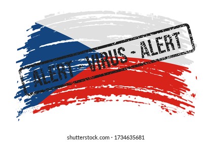 Bandera de la República Checa rota con un sello con las palabras virus de alerta, imagen vectorial