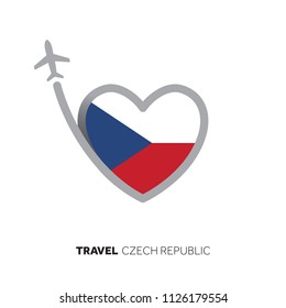 Czech Republic travel concept. Heart shape flag with airplane