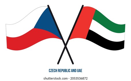 Czech Republic and UAE Flags Crossed And Waving Flat Style. Official Proportion. Correct Colors.