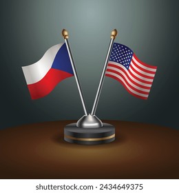 Czech Republic and United States table flags with gradient backgrund. Vector Illustration