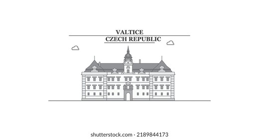 Czech Republic, Valtice city skyline isolated vector illustration, icons