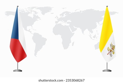 Czech Republic and Vatican flags for official meeting against background of world map.