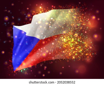 Czech Republic, vector 3d flag on pink purple background with lighting and flares