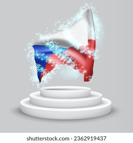Czech Republic, vector 3d flag on the podium surrounded by a whirlwind of magical radiance