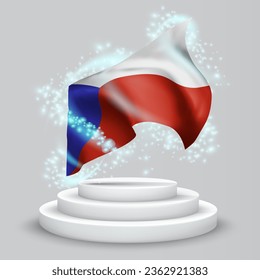 República Checa, bandera vectorial 3d en el podio rodeada por un torbellino de radiancia mágica