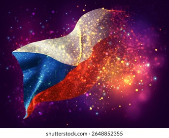 Czech Republic, vector 3d flag with a splash of paint dots, explosion of colored dots