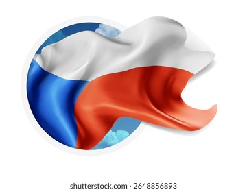 Czech Republic, vector 3d flag against a blue sky, through a round hole on a white background