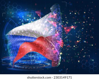 Czech Republic,  vector flag, virtual abstract 3D object from triangular polygons on a blue background