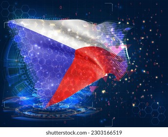 Czech Republic,  vector flag, virtual abstract 3D object from triangular polygons on a blue background