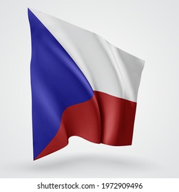 Czech Republic, vector flag with waves and bends waving in the wind on a white background.