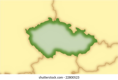 Czech Republic, vector map, with borders of surrounding countries. 5 named layers, fully editable.