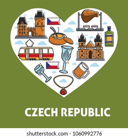 Afiche vectorial de los símbolos de turismo de la República Checa para los iconos de la atracción de viajes