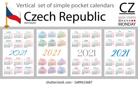 Czech Republic vertical set of pocket calendars for 2020 (two thousand twenty one). Week starts Monday. New year. Color simple design. Vector
