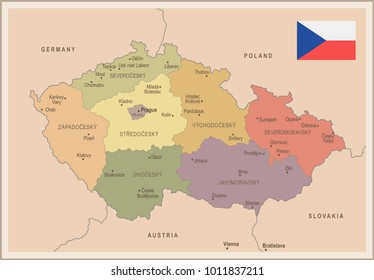 Czech Republic - vintage map and flag - High Detailed Vector Illustration
