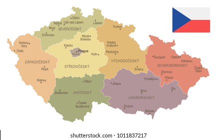 Czech Republic - vintage map and flag - High Detailed Vector Illustration