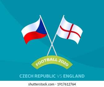 Czech Republic vs England euro 2020 match. Football 2020 championship match versus teams intro sport background, championship competition final poster, flat style vector illustration.