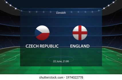 Czech Republic vs England football scoreboard. Broadcast graphic soccer template
