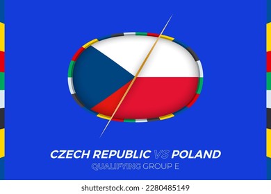 Czech Republic vs Poland icon for European football tournament qualification, group E. Competition icon on the stylized background.