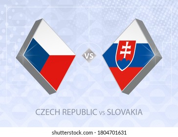 Czech Republic vs Slovakia, League B, Group 2. European Football Competition on blue soccer background.