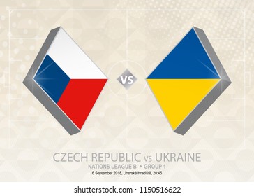 Czech Republic vs Ukraine, League B, Group 1. Europe football competition on beige soccer background.