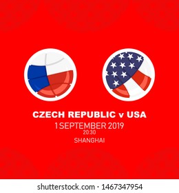 Czech Republic vs USA, World Basketball match 2019, Chinese pattern with modern and traditional elements, Vector illustration.