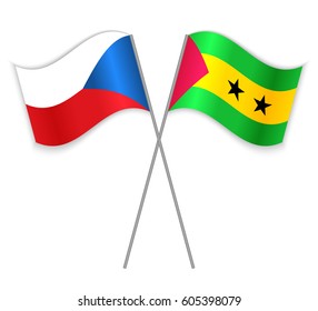 Czech and Sao Tomean crossed flags. Czech Republic combined with Sao Tome and Principe isolated on white. Language learning, international business or travel concept.