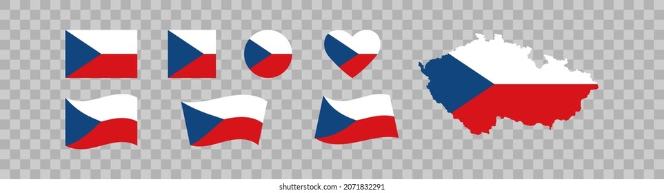Czech set national flag and map icons. Federative Czech Republic isolated vector on transparent background, flat style