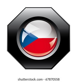 Czech shiny button flag with black frame -  vector illustration. Isolated abstract object against white background.